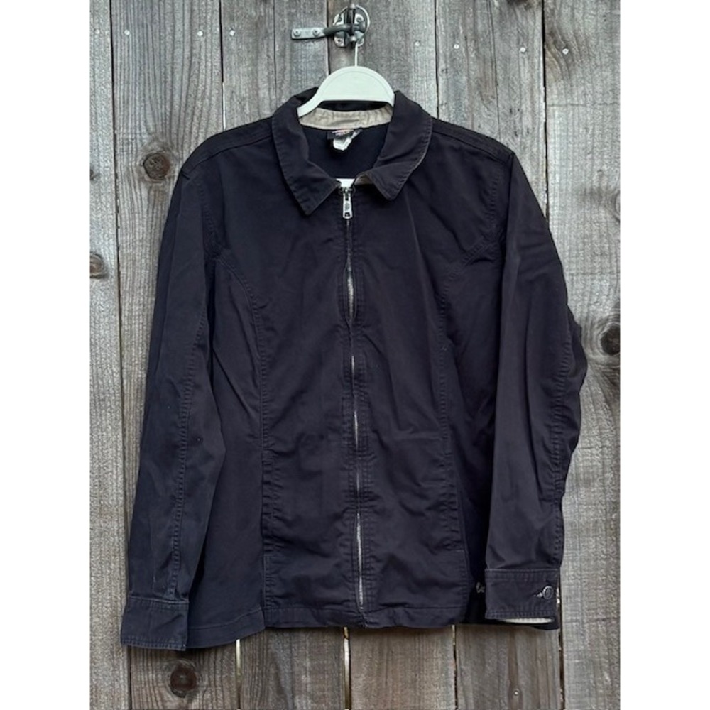 Dickies Black Cotton Blend Zip Front Jacket Women's‎ Large Collared Coat